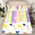 thumbnail image 5 of Castle Fairy Love Heart Geometric Stripes Rainbow 4-Piece Sheet Set, King Size, 5 of 7