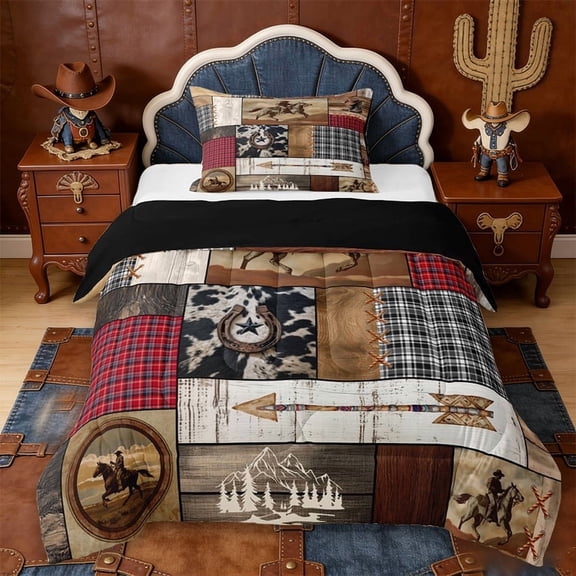 Erosebridal Vintage Farm Horseshoe Twin Comforter Sets,Rustic Western Cowboy Retro Boho Exotic Style Bedding Set,Reversible Black,2pcs
