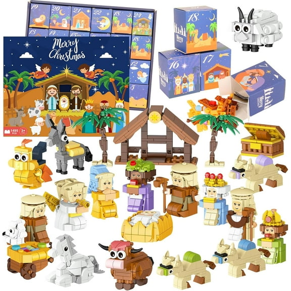 Nativity Building Blocks Advent Calendar 2025, 24 Days of Nativity Scene Set Building Blocks Christmas Countdown STEM Toy XMAS Surprises Advent Calendars for Boys, Girls, Teens, Adults Ages 6 