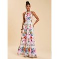 thumbnail image 4 of Multicolor Floral Print Tie-Up Halter Maxi Dress For Women, Summer Ruffle Sleeveless Dress, 4 of 8