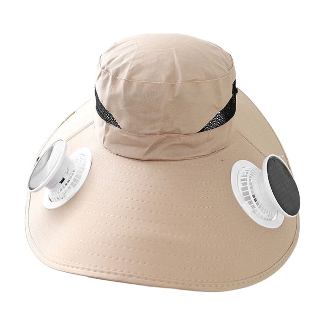 Sombrero CLLC de ala ancha con ventilador solar, sombrero de pescador de ala ancha con 2 ventiladores solares ajustables, gorra de protección solar para exteriores, carga USB (A, beige)