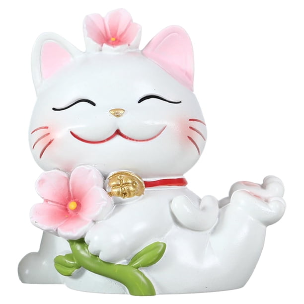 Estatua de gato de la suerte, estatua de gato en flor de cerezo, adornos para gatos, figuras de resina para gatos. Estilo D