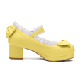 thumbnail image 2 of YOWMNS Womens Platform Mary Jane Shoes Ankle Strap Kawaii Block Mid Thick Heel Pumps With Bow and Lace (Yellow, 6.5), 2 of 5