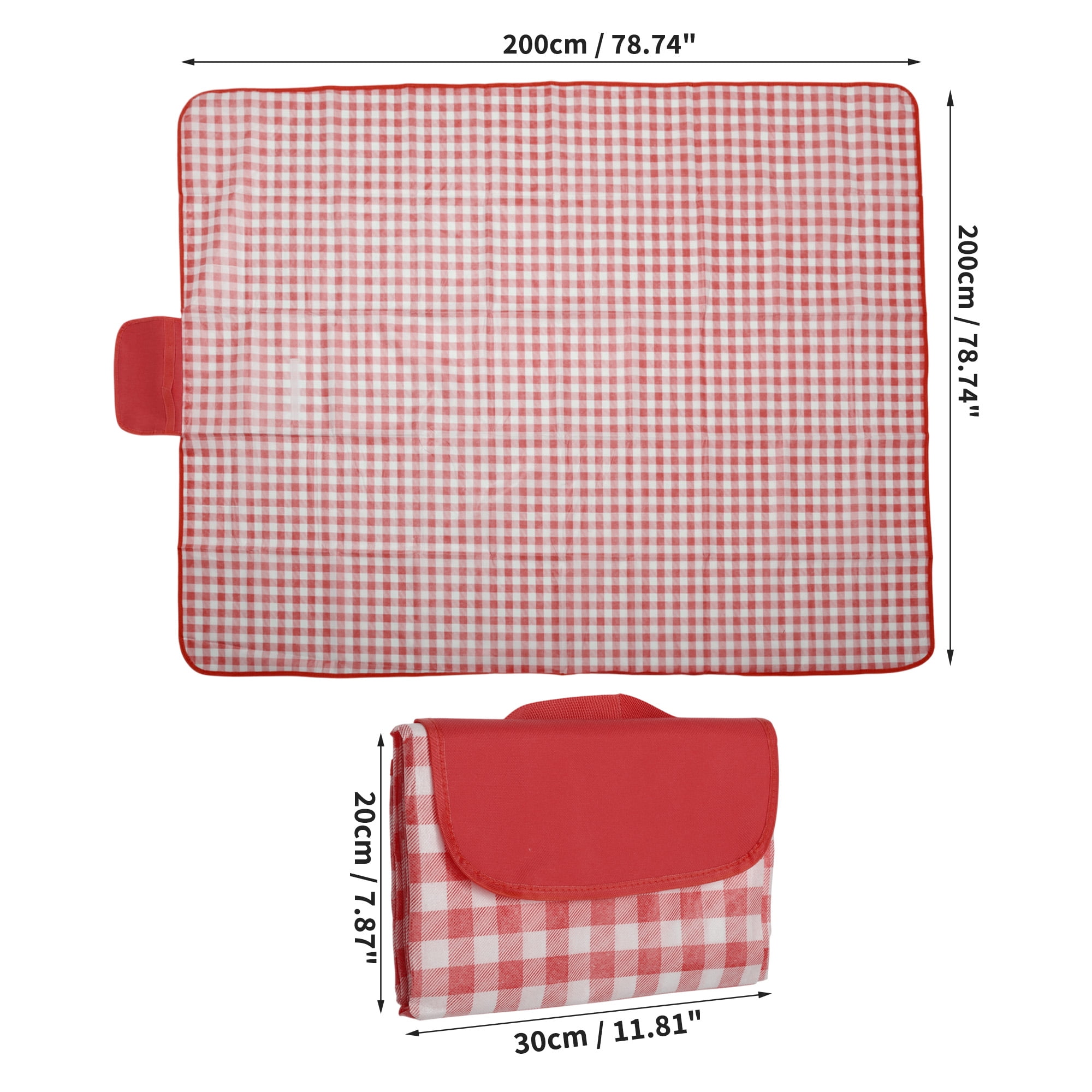 Unique Bargains Picnic Blanket Beach Mat Lightweight with Handle Red White 200x200cm