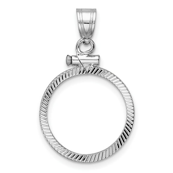 Wideband Distinguished Coin Jewelry 14k White Gold Polished and Diamond-cut 16.5mm x 1.35mm Screw Top Coin Bezel Pendant