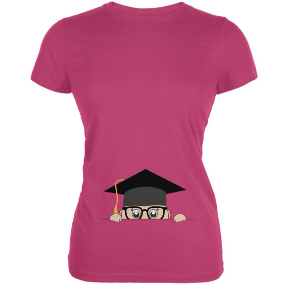 Peeking Baby Graduation Berry Pink Juniors Soft T-Shirt - X-Large