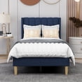 thumbnail image 2 of AGARTT Upholstered Platform Bed Frame Twin Size with Headboard and Footboard/Wooden Slats Support/No Box Spring Needed/Easy Assembly,Dark Blue Linen, 2 of 12