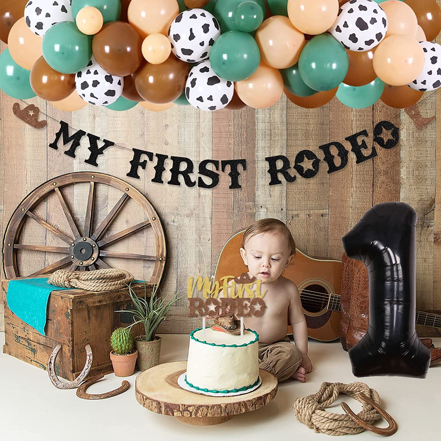 Cowboys First Rodeo Birthday Party, Cowboy 1st Birthday Decorations Balloon Garland Arch Kit with Number 1 Foil Balloon, My First Rodeo Banner Cake Topper for Cowboy Themed Party 1st Birthday