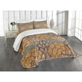 thumbnail image 3 of Ambesonne Floral Quilted Bedspread Set 3 Pcs, Flowers and Peacock, Queen Size, Petrol Blue Pale Coffee, 3 of 5