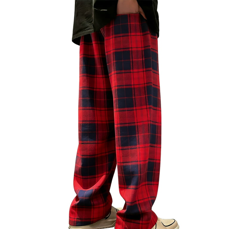 BXINGOHAI Men's Stretch Waist Plaid Pants Casual Workout Active