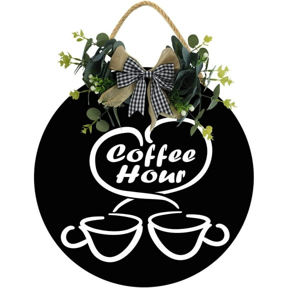 Eveokoki 12" Coffee Hour Sign,Coffee Bar Sign Farmhouse Coffee Wooden Sign,Rustic Wood Coffee Table Sign Vintage Coffee Wood Plaque Decor