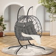 thumbnail image 2 of LEGAHOME 2-Person Wicker Egg Chair, Double Rattan Egg Chair with Stand and Removable Cushion, Outdoor Indoor Swing Hammock Chair Hanging Basket Chair for Patio Balcony Porch, Dark Gray, 2 of 8