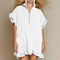 thumbnail image 5 of Smsaxvxz Summer Dresses for Women Fashion Solid V Neck Ruffle Short Sleeve Casual Loose Pocket T-Shirt Dress White S, 5 of 7