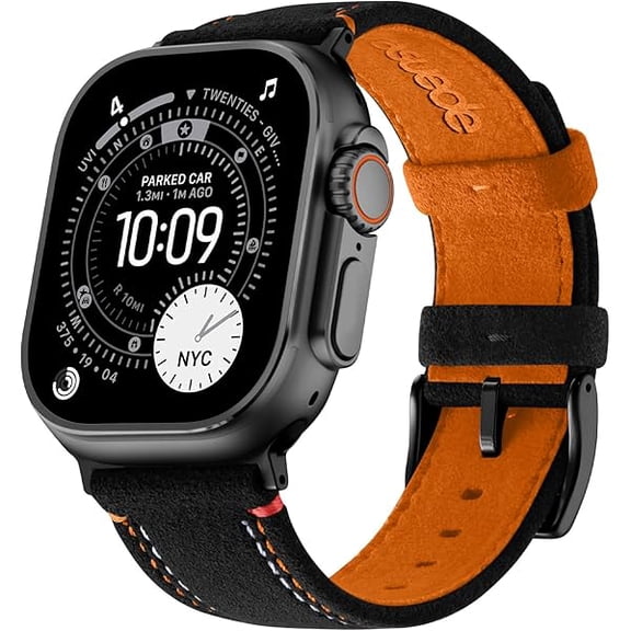 xixishop Compatible with Apple Watch Ultra 3 2 1 Band 49mm for Men, Suede Leather Bands Breathable Replacement Strap for iWatch Series 11 10 (46mm), 9 8 7 (45mm), SE3 SE2 SE 6 5 4(44mm), Black/Orange