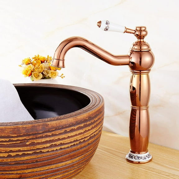 Antique Brass Bathroom Faucet, 360° Swivel Bathroom Sink Faucet, Hot and Cold Sink Mixer Tap Faucet, Single Handle Bathroom Faucet High, Gold
