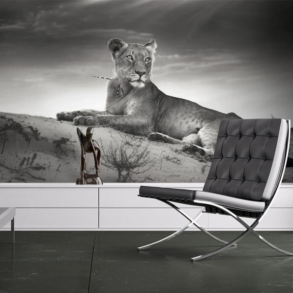 Tiptophomedecor Animal Wallpaper Wall Mural - Black And White Lioness