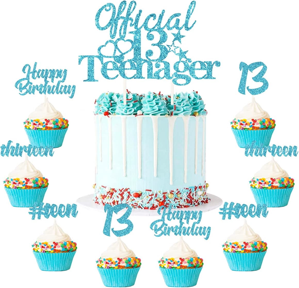 30 Stück Vintage Cupcake-Topper „Happy 13th Birthday“ – Glitzernde Kuchen-Deko Mit Stäbchen Für 13. Geburtstagsparty