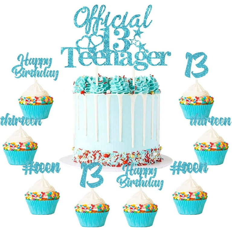 25 Pack Official Teenager 13th Birthday Cake Decorations, Official 13  Teenager Cake Topper, Happy Birthday 13 Teen Thirteen Cupcake Toppers Light  Blue for Thirteenth Birthday Supplies 
