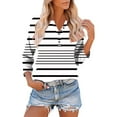 thumbnail image 7 of Womens 3/4 Sleeve Tops Striped Print Tee Shirt Loose Fit V Neck Button up Pullover T-shirts Casual Fall Clothes (XL, White|Stripes), 7 of 7