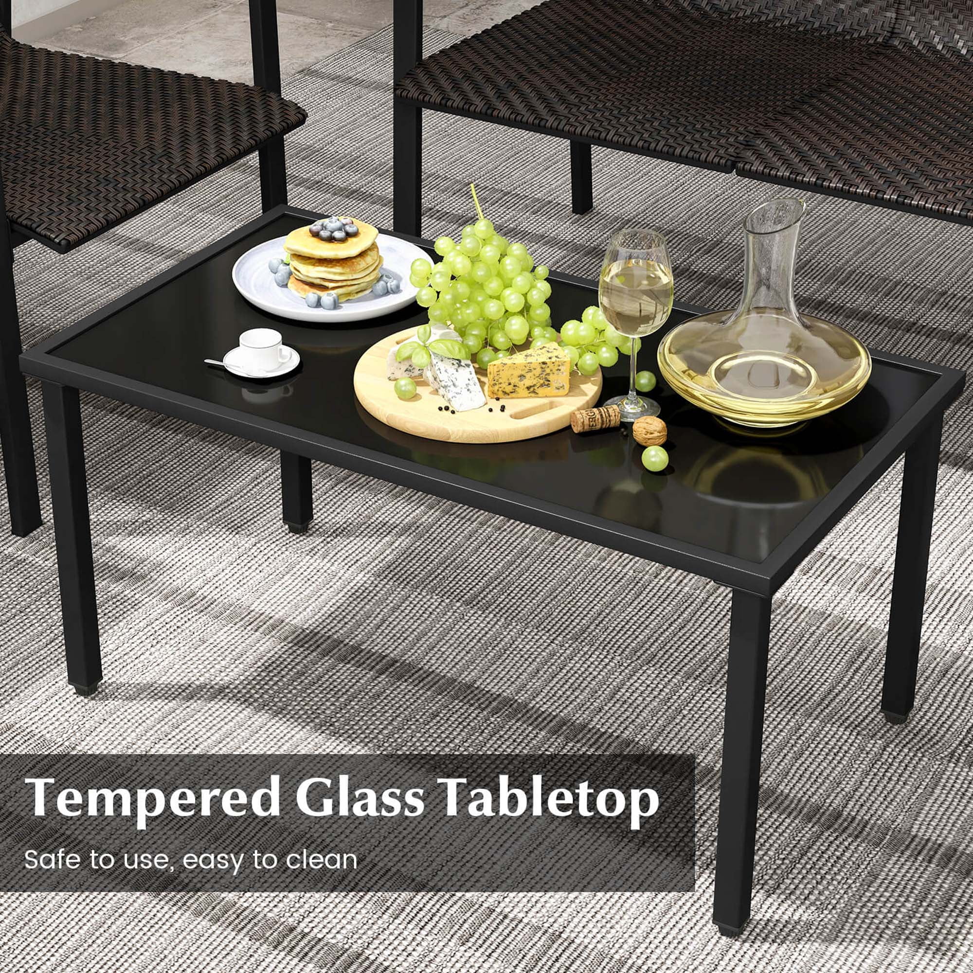 Costway 4 PCS Outdoor Wicker Patio Furniture Set with Heavy-Duty Galvanized Metal Frame Mix Brown