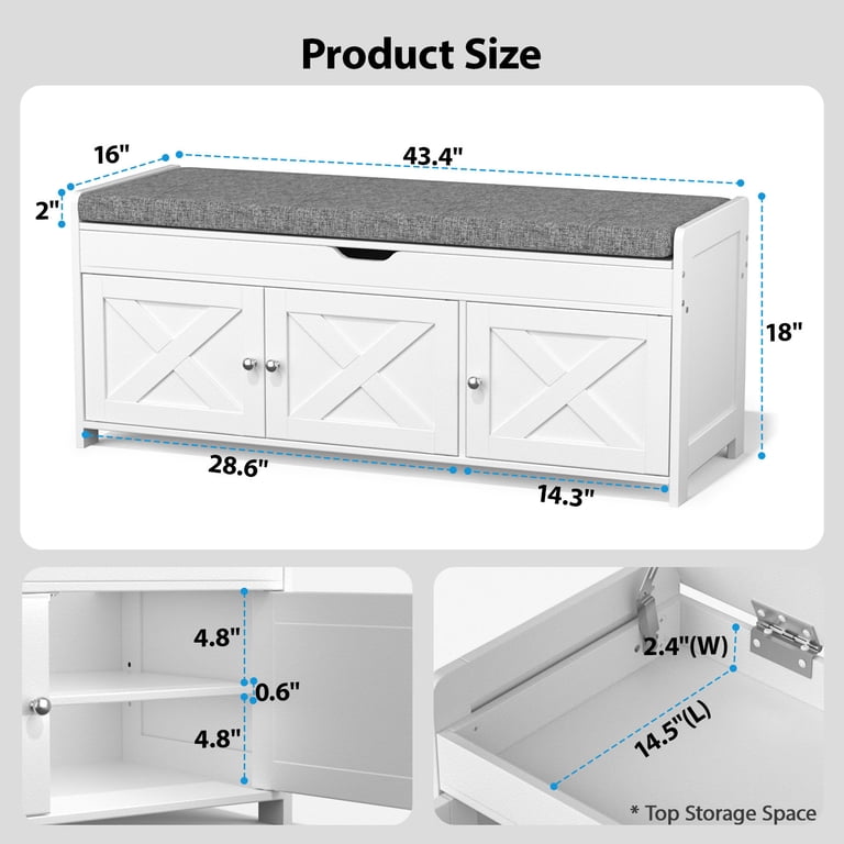 Chitooma 43.4" Shoe Storage Bench with Barn Doors, White photo 3