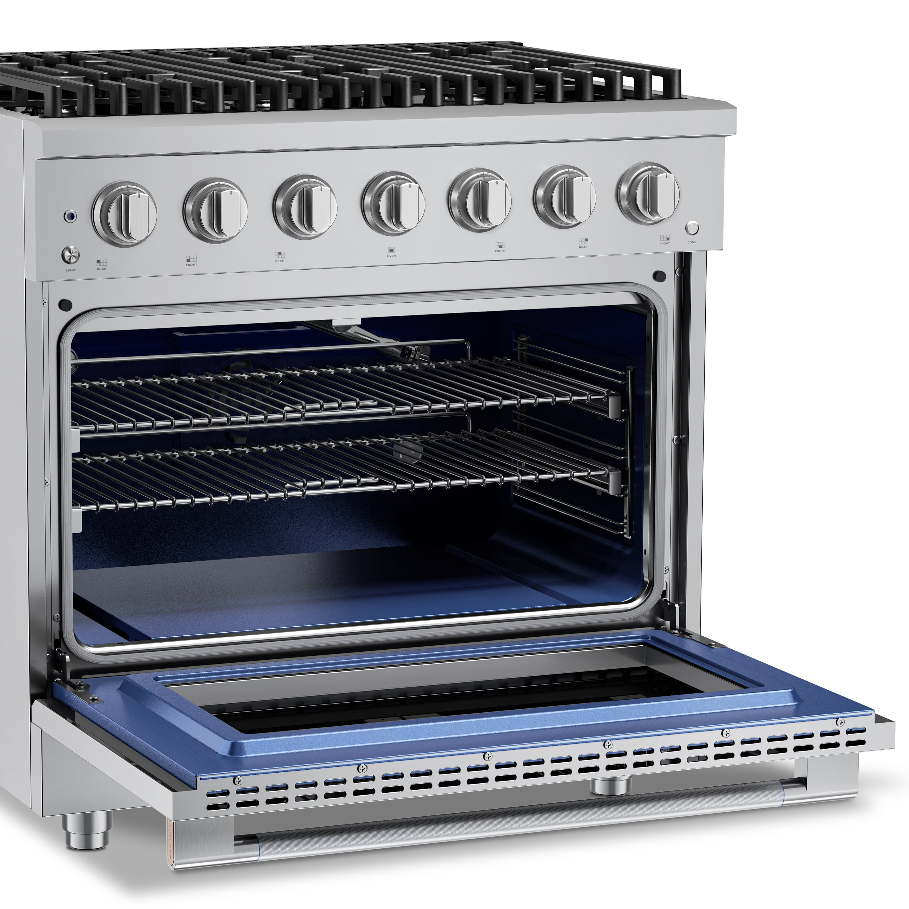 HausPro 36 in. 6 Burners Gas Range in Stainless Steel with 20,000 BTU and Convection Oven with 5 Rack Positions
