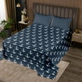 thumbnail image 2 of Erosebridal Anchor Printed Coverlet Set Queen, Nautical Theme Bed Quilt, White Navy, Microfiber 3-Piece, 2 of 5