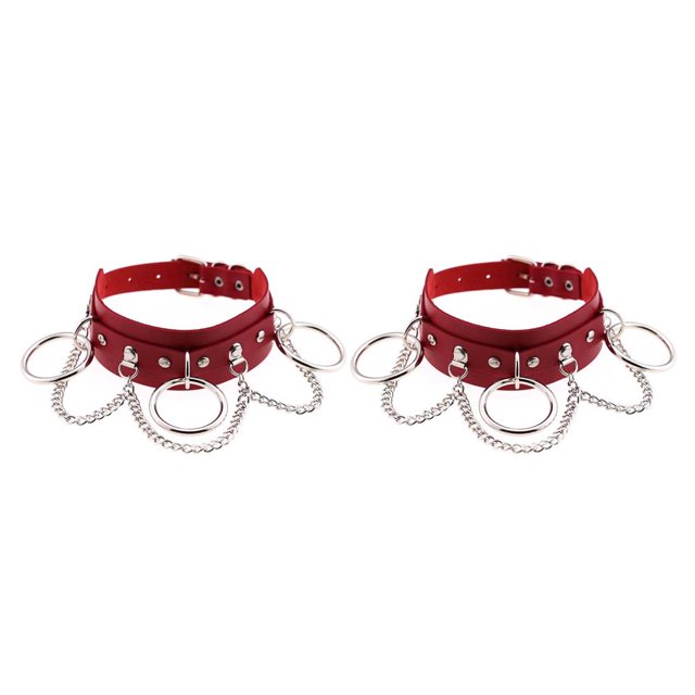 Guardurnaity Collar ajustable Gargantilla Cadena multicapa Colgante PU Gargantilla de cuero Chica Mujer Punk O Collar Punk Rock Gargantillas rojo 2Conjunto
