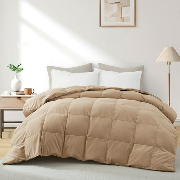 Peace Nest 360 Thread Count All Season White Goose Down Fiber and Feather Comforter, King, Ginger Root, Cal King