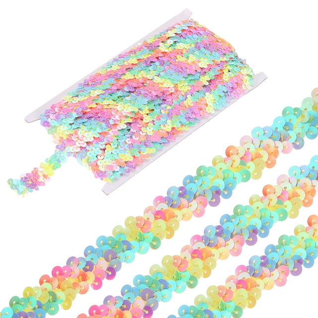 Unique Bargains 11 Yards 0.8 Inch Elastic Sequins Trim 2 Row Flat Sequin Strip Sequins Fabric Ribbon for Sewing Rainbow