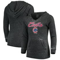 Girls Youth Heathered Charcoal Chicago Cubs Burnout V-Neck Pullover Hoodie