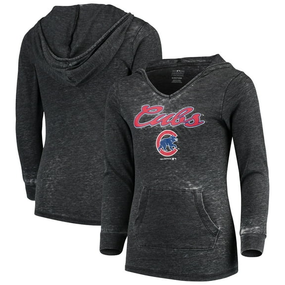 Girls Youth Heathered Charcoal Chicago Cubs Burnout V-Neck Pullover Hoodie
