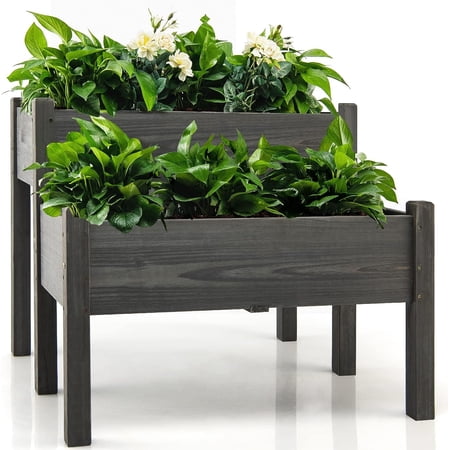 2-Tier Raised Garden Bed - Fir Wood Garden Elevated Planter Box With Legs  8 Drainage Holes 220 Capacity For Growing Vegetable  Elevated Garden Bed For Outdoor Yard Patio Balcony (Gray)