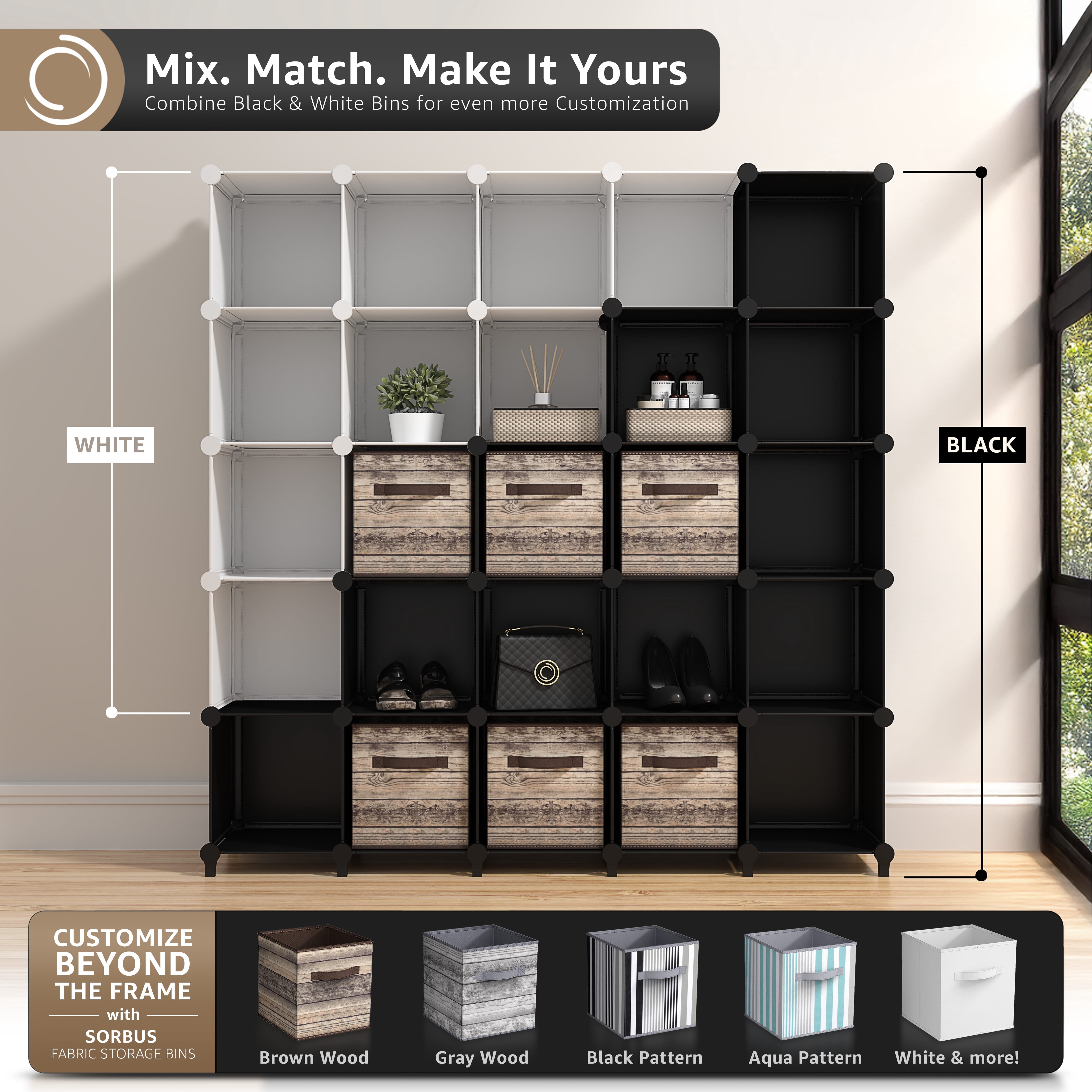 Sorbus 8-Cube Modular Storage Organizer for Home & Office, Waterproof, Black