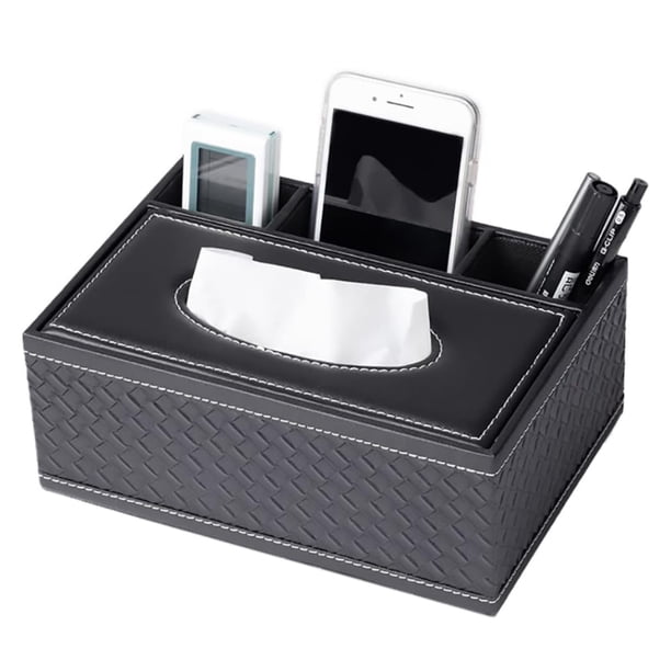 Caja de pañuelos Caja de pañuelos negra Caja de almacenamiento organizadora de pañuelos rectangular Dispensador de pañuelos de cuero PU para el hogar, oficina, baño, sala de estar