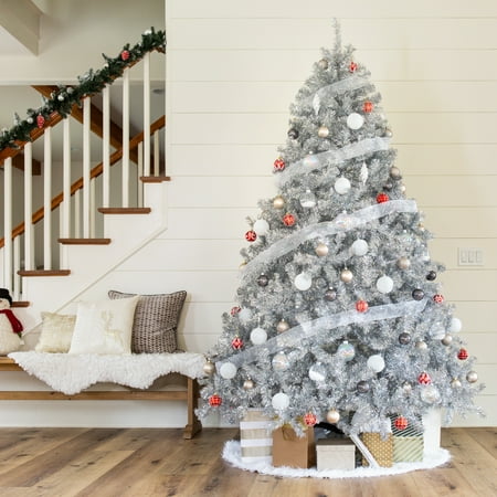 Best Choice Products 7 5ft Artificial Silver Tinsel Christmas Tree Holiday Decoration W 1 749 Branch Tips Stand Walmart Com Walmart Com