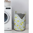 thumbnail image 3 of Abstract Laundry Bag, Yellow Circles Polka Dots with Hand Drawn Stripes Memphis Art Illustration, Basket with Handles Drawstring Closure for Laundromats, 13" x 19", Yellow Pearl Black, by Ambesonne, 3 of 4