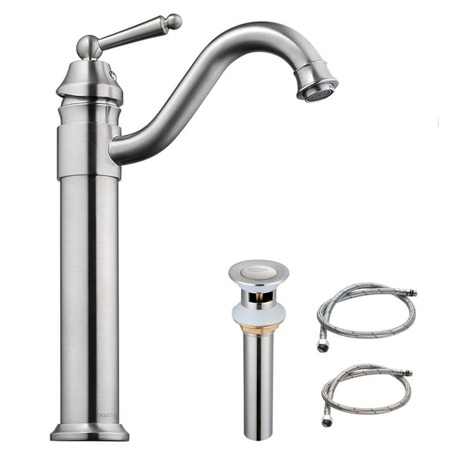 Aquaterior Robinet de Lavabo de Salle de Bain à Poignée Unique Nickel Brossé