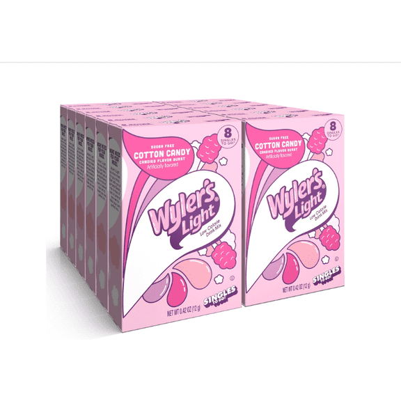 Wyler's Light Singles To Go Powder Packets, Water Drink Mix, Watertok Cotton Candy, 96 Servings, 8 Count x Pack of 12