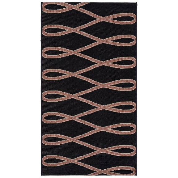 SAFAVIEH Courtyard Arielle Geometric Swirls Indoor/Outdoor Area Rug Black/Cream, 2'7" x 5'