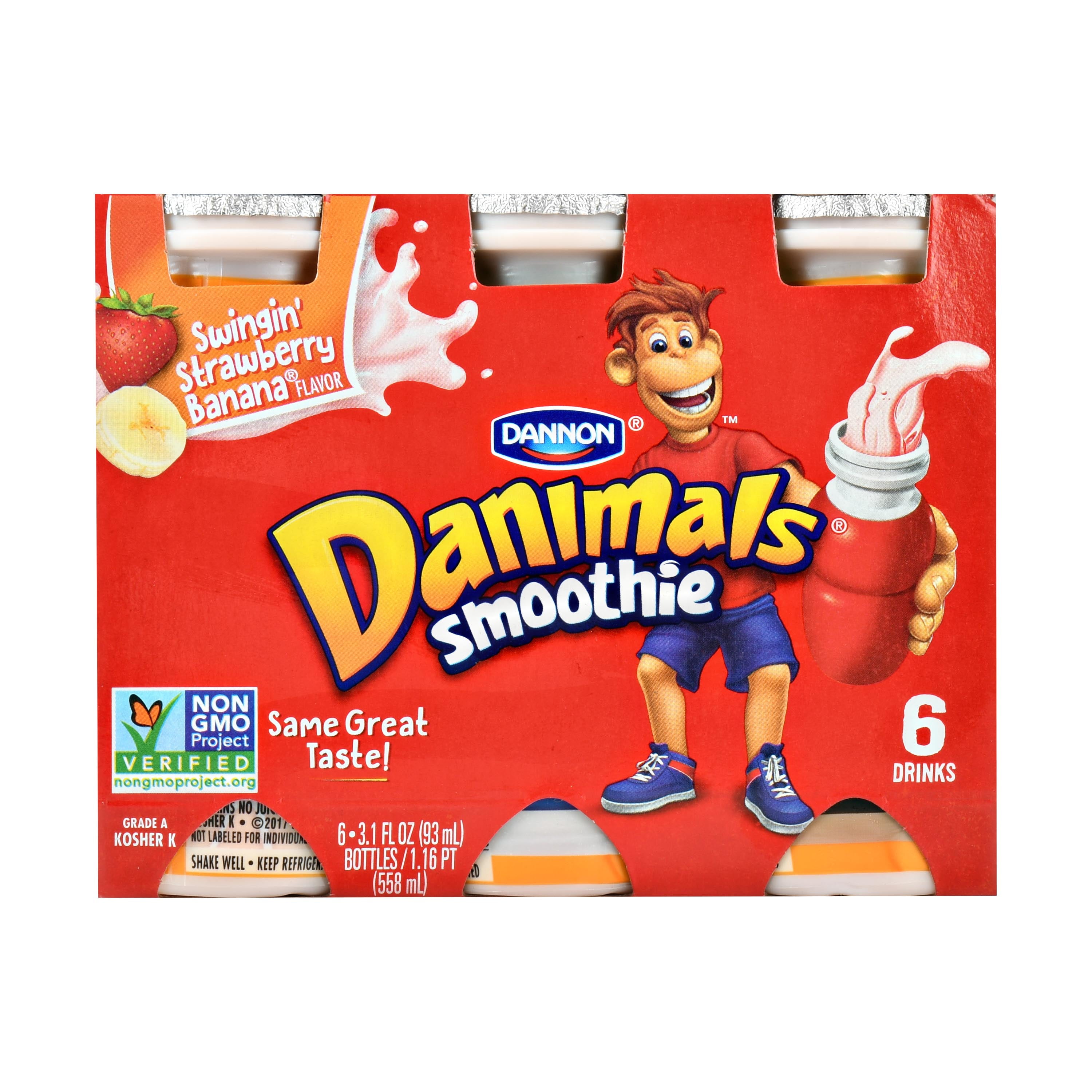 Dannon Danimals Yogurt Smoothie, Swingin Strawberry Banana, 6 x 3.1 Oz