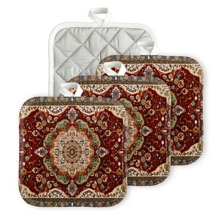 

BaHomeck Pot Holders 4pcs dacron Made Square heat-resisting mat Machine Washable for Kitchen Oven Hot Pads 6.7inch*6.7inch Intricate Design Of Geometric Shapes And Floral Motifs