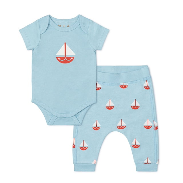 M+A by Monica + Andy Organic Cotton Gender Neutral First Moves Bodysuit + Groove Pant Set, Sizes Newborn -24 Months
