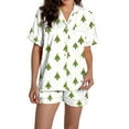 thumbnail image 2 of Womens Pajama Sets 2 Piece Christmas Short Sleeve Sleepwear Graphic Printed Cute Buttons Tops Shorts Silk Satin Pajama Set, 2 of 5