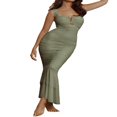 thumbnail image 2 of Women‘s Bodycon Dress Sleeveless Strappy Cut Out Ruched Mesh Ruffle Hem Fishtail Mermaid Maxi Dresses, 2 of 9