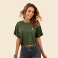 thumbnail image 3 of Dalix Cappuccino Embroidered Cotton Relaxed Fit Flowy Short Sleeve Crewneck Tee Shirt Womens in Military Green L Large, 3 of 5