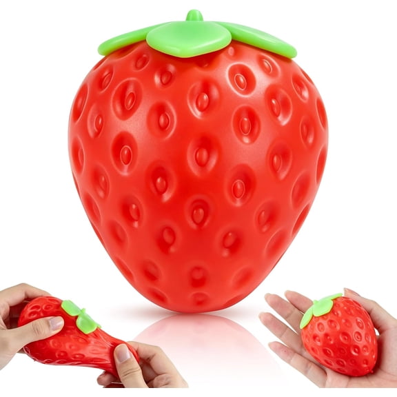 Lifelike Strawberry Squishies Squeezy Toys, 3.15 Inch Big Strawberry, Taba Squishies Sensory Toys for Kids and Adults to Relieve Stress Anxiety, Red Fruit Stress Balls, Birthdays Party Gift