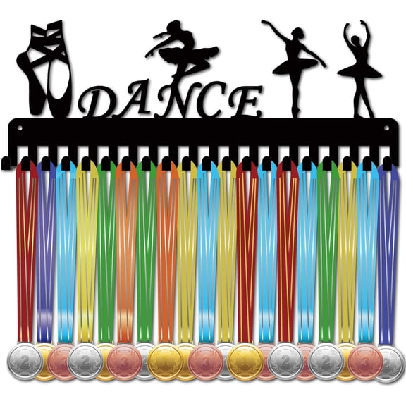 Dance Medal Hangers Medal Holder Display Hanger Rack Sports Metal Hanging Athlete Awards Iron Wall Mount Decor with 20 Hooks for DIY Wall Women Competition Dance Ballet Black 15.7 x 5.9 Inch