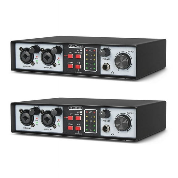 2X 2 in 2 Out USB Audio Interface Recording Sound Card 32Bit/384KHZ Studio Record Professional Sound Card 48V Phantom