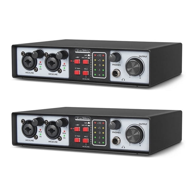 2X 2 en 2 Salidas Interfaz de Audio USB Tarjeta de Sonido de GrabacióN 32 Bits/384 KHZ Tarjeta de Sonido Profesional para GrabacióN de Estudio Phantom de 48 V